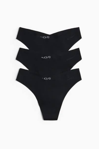 H&m 3-pack Sports Thong Briefs With Drymove In Black