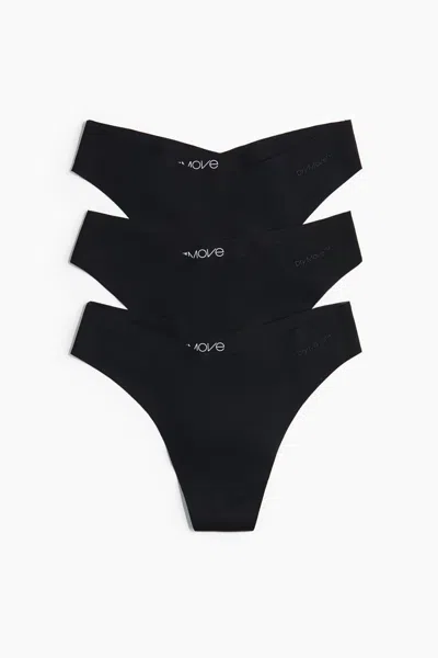 H&m 3-pack Sports Thong Briefs With Drymove In Black