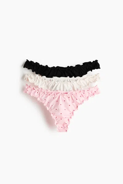 H&m 3-pack Thong Briefs With Overlocked Trim In Pink