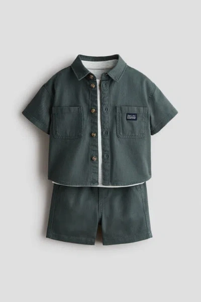 H&m Babies'  3-piece Cotton Set In Green