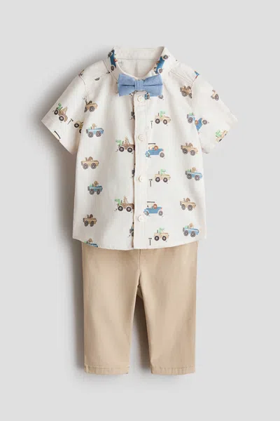 H&m Kids' 3-piece Dressy Set In Beige/cars