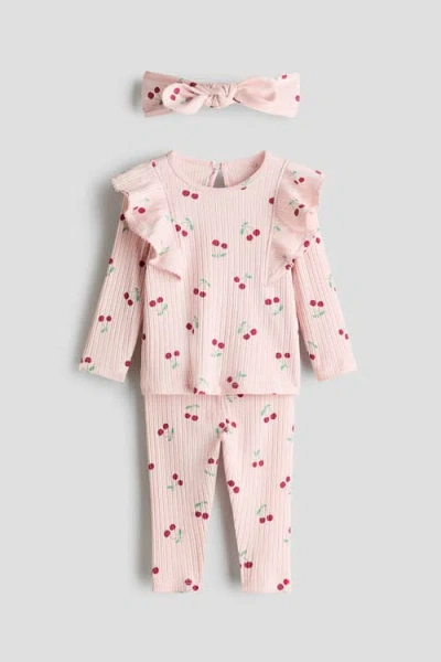H&m Babies'  3-piece Printed Cotton Set In Brown