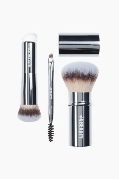 H&m 3-piece Travel Makeup Brush Set In Silver-colored