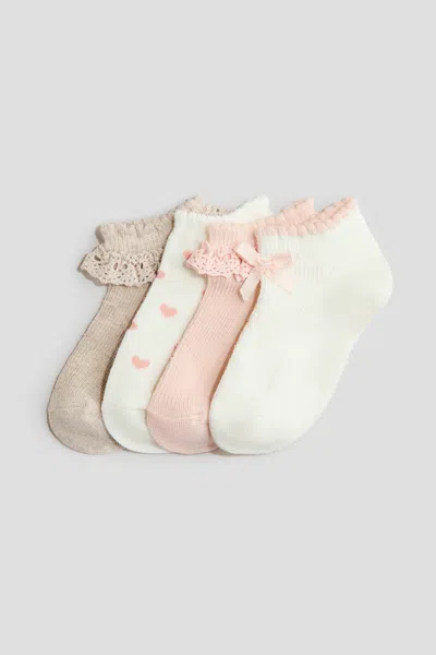 H&m Babies' 4-pack Ankle Socks In Pink