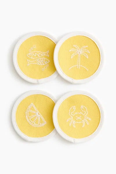 H&m 4-pack Coasters With Embroidered Motif In Yellow