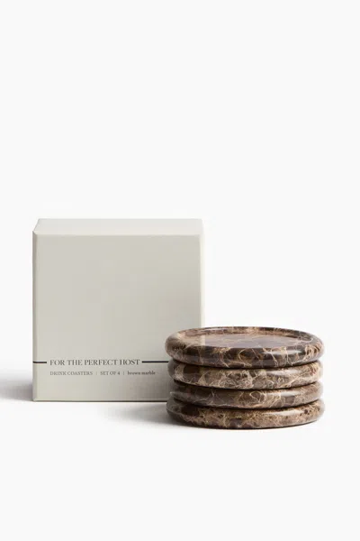 H&m 4-pack Marble Coasters In Brown