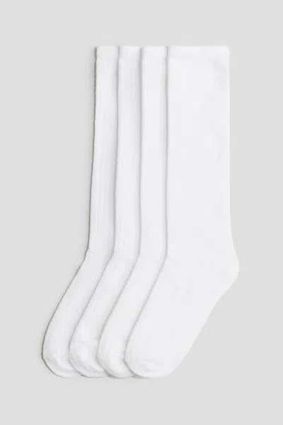H&m Kids' 4-pack Knee Socks In White