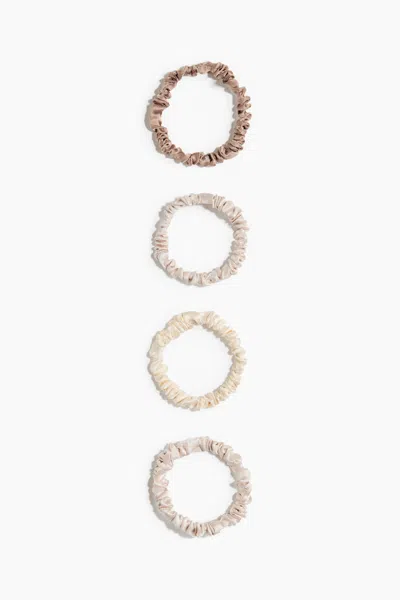 H&m 4-pack Silk Scrunchies In Beige/light Taupe