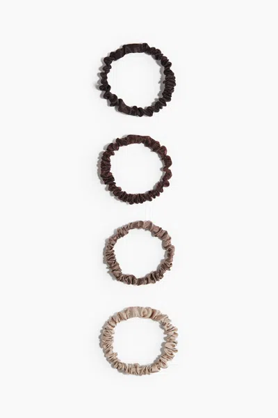 H&m 4-pack Silk Scrunchies In Dark Brown/dark Beige