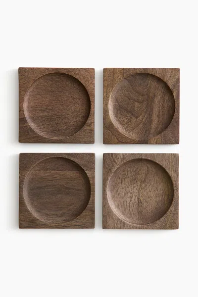H&m 4-pack Wooden Coasters In Brown