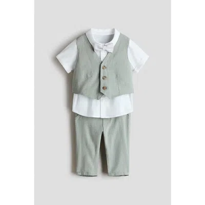 H&m Babies'  4-piece Linen-blend Dressy Set In Green