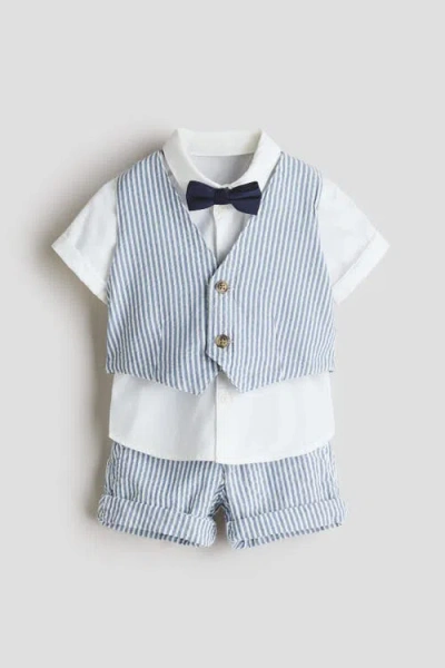 H&m Babies'  4-piece Linen-blend Dressy Set In Blue