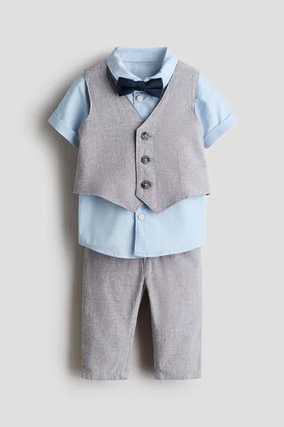 H&m Kids' 4-piece Linen-blend Dressy Set In Blue