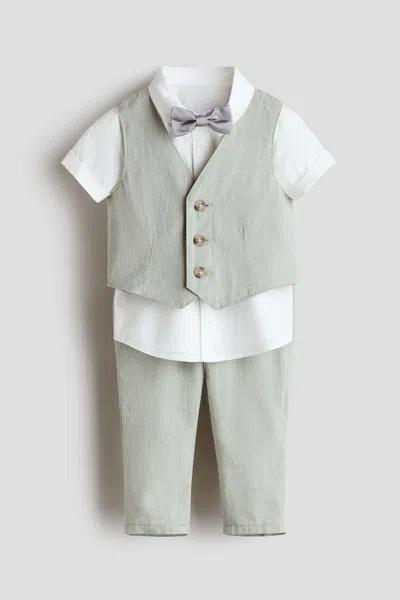 H&m Kids' 4-piece Linen-blend Dressy Set In Gray