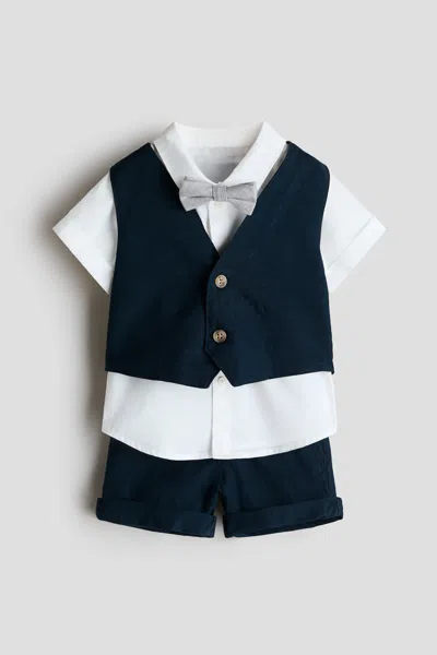 H&m Kids' 4-piece Linen-blend Dressy Set In Blue
