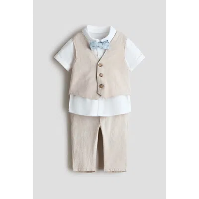H&m Babies'  4-piece Linen-blend Dressy Set In Multi