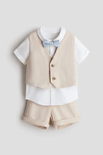 H&m Babies'  4-piece Linen-blend Dressy Set In Multi