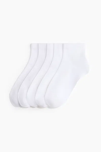 H&m 5-pack Rib-knit Ankle Socks In White