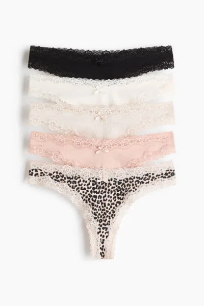 H&m 5-pack Cotton And Lace Brazilian Briefs In Multi