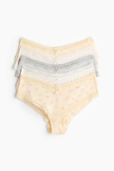 H&m 5-pack Cotton And Lace Hipster Briefs In Black