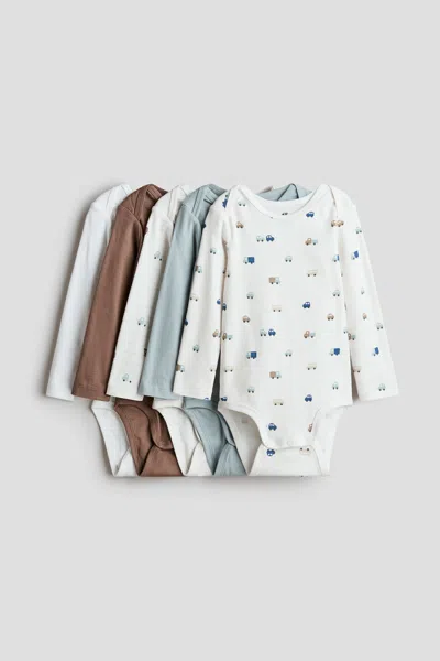 H&m Babies' 5-pack Cotton Bodysuits With Lap Shoulders In Metallic