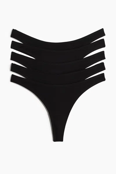 H&m 5-pack Cotton Thong Briefs In Black