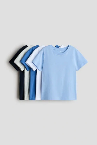 H&m Kids'  5-pack Cotton T-shirts In Blue