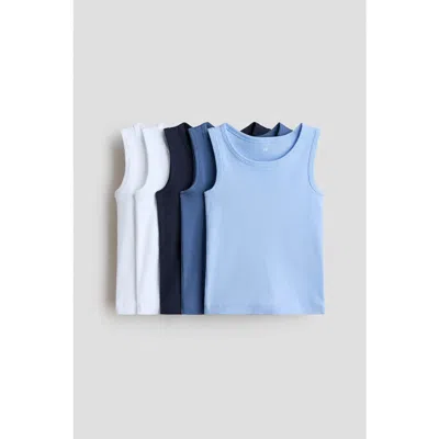 H&m Kids'  5-pack Cotton Vest Tops In Blue