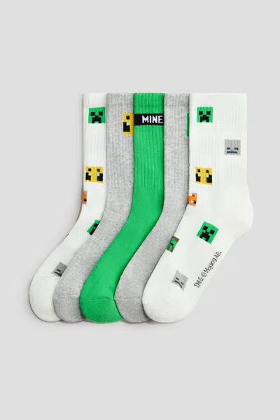 H&m Kids' 5-pack Intarsia-motif Socks In Green