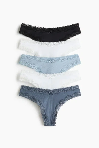 H&m 5-pack Microfibre And Lace Brazilian Briefs In Multi