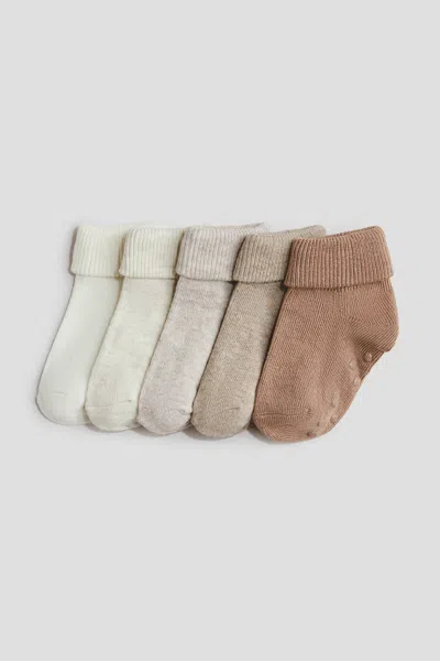 H&m Babies' 5-pack Non-slip Socks In Brown