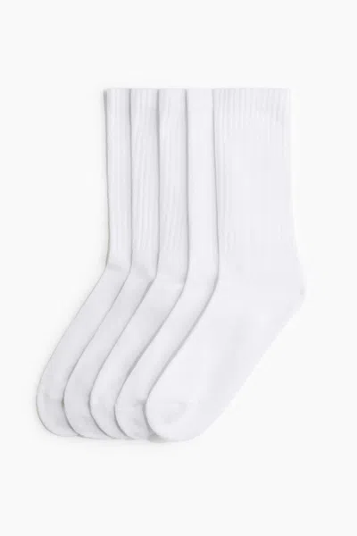 H&m 5-pack Ribbed Socks In White