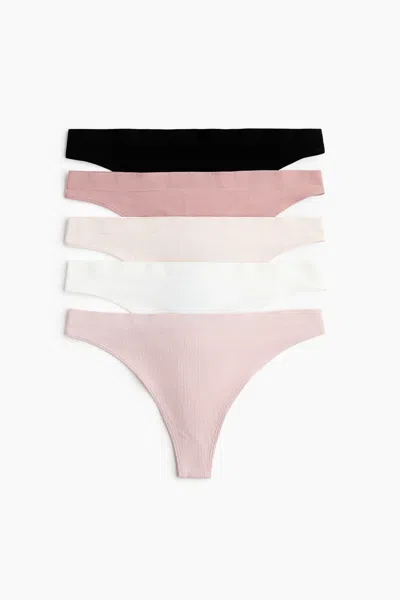 H&m 5-pack Seamless Thong Briefs In Light Pink/white