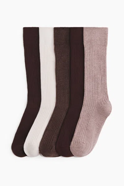 H&m 5-pack Socks In Light Taupe/dark Brown/cream