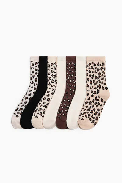 H&m 7-pack Socks In Light Beige/leopard Print