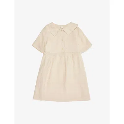 H&m Adorables Kids' Beige Dusty Light Sailor Collar Gathered Linen Dress 2-10