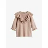 H&m Adorables Ruffle-trim Long-sleeve Cotton Dress 4-36 Months Beige Medium Dusty In Brown