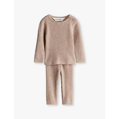 H&m Adorables Kids' Ribbed Wool Top And Trouser Set 4-36 M In Beige