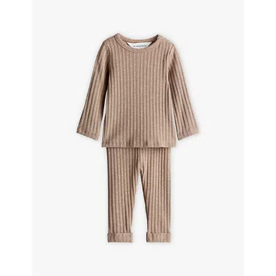 H&m Adorables Kids' Beige Riley Ribbed Two-piece Organic-cotton Blend Stretch-jersey Set 4 Months - 3 Year