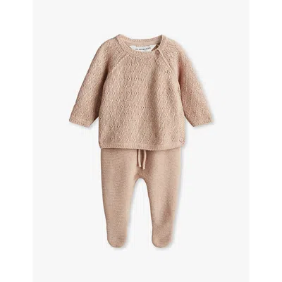 H&m Adorables Kids' Round-neck Drawstring-waistband Two-piece Cashmere-blend Set 0-6 M In Beige