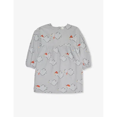 H&m Adorables Babies' Duck-print Puff-sleeve Cotton Dress 2-9 Years Blue Dusty Light
