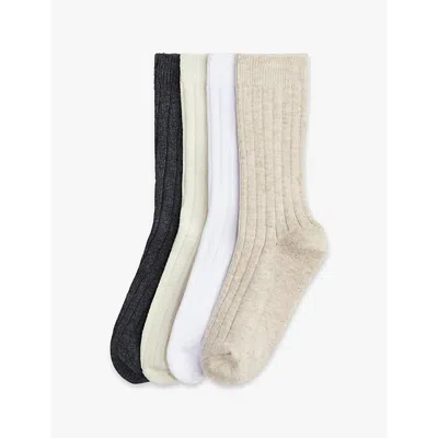 H&m Adorables Blue Kids' Basic Ribbed Pack Of Four Stretch Organic Cotton-blend Socks