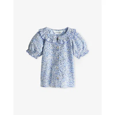 H&m Adorables Kids' Blue Medium Collared Floral-print Cotton Blouse 2-10