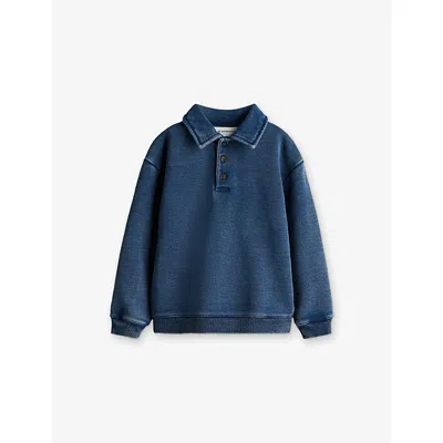 H&m Adorables Kids' Blue Medium Dusty Polo-collar Relaxed-fit Cotton Sweatshirt 2-10