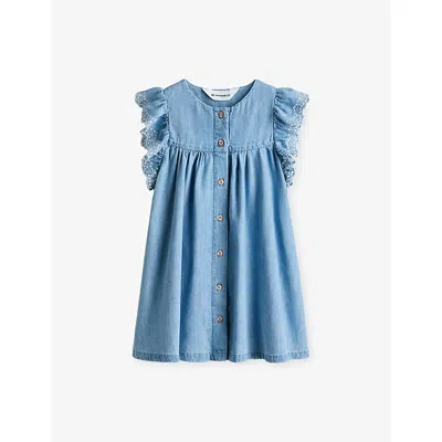 H&m Adorables Kids' Blue Medium Dusty Ruffle-sleeve Button-down Denim Dress 2-10