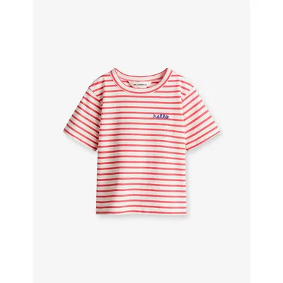 H&m Adorables Kids' Blue Medium Striped Slogan-embroidered Cotton T-shirt 2-10
