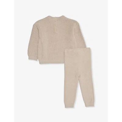 H&m Adorables Kids' Long-sleeved Cotton-knit Top And Trouser Set 0-36 Months Mole Dusty Lig In Mole Dusty Light