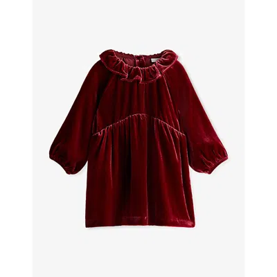 H&m Adorables Kids' Frilled-collar Velour Dress 4 Months - 3 Year In Red