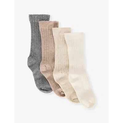 H&m Adorables Grey Medium Dusty Kids' Basic Ribbed Pack Of Four Stretch Cotton-blend Socks