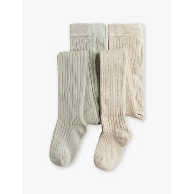 H&m Adorables Kids' Ribbed Two-pack Cotton-blend Knitted Tights 2-10 Y In Grey